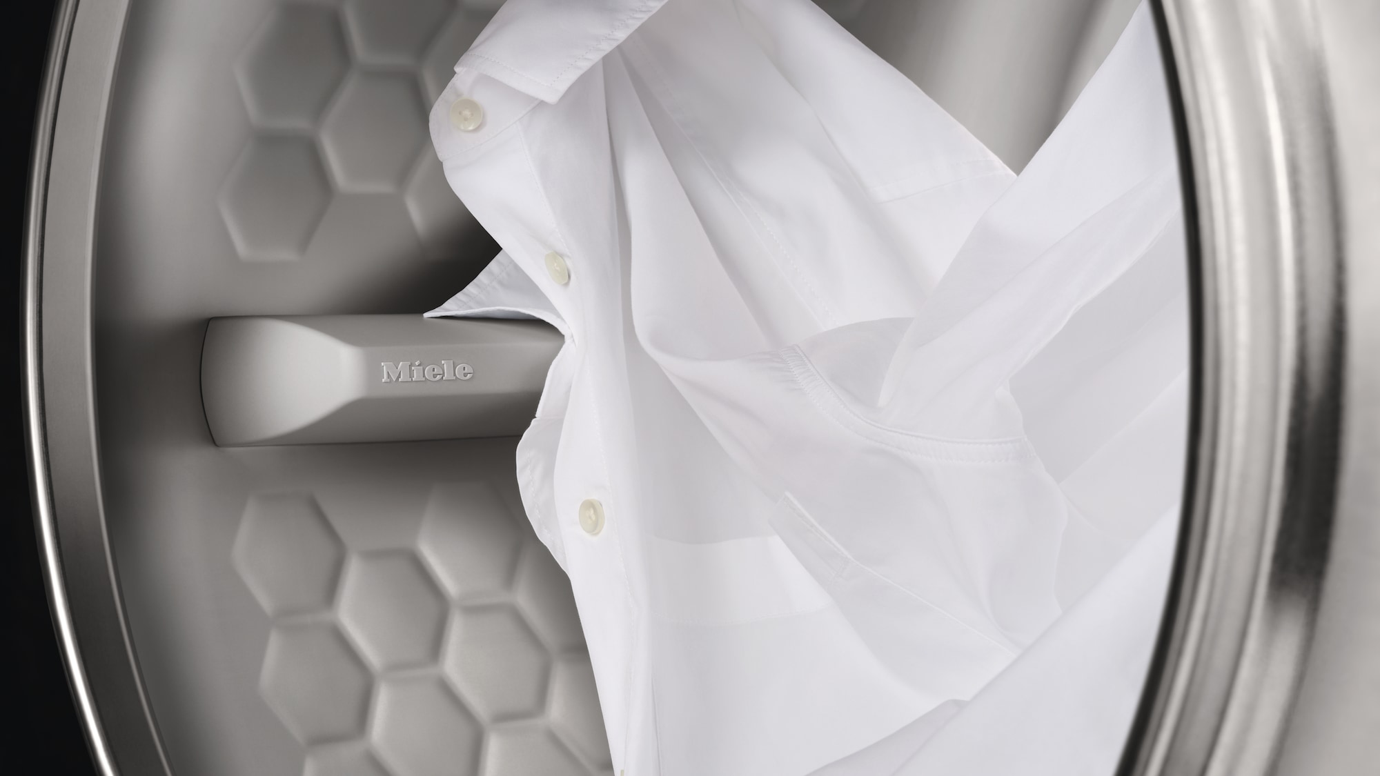 white shirt in a Miele tumble drier drum